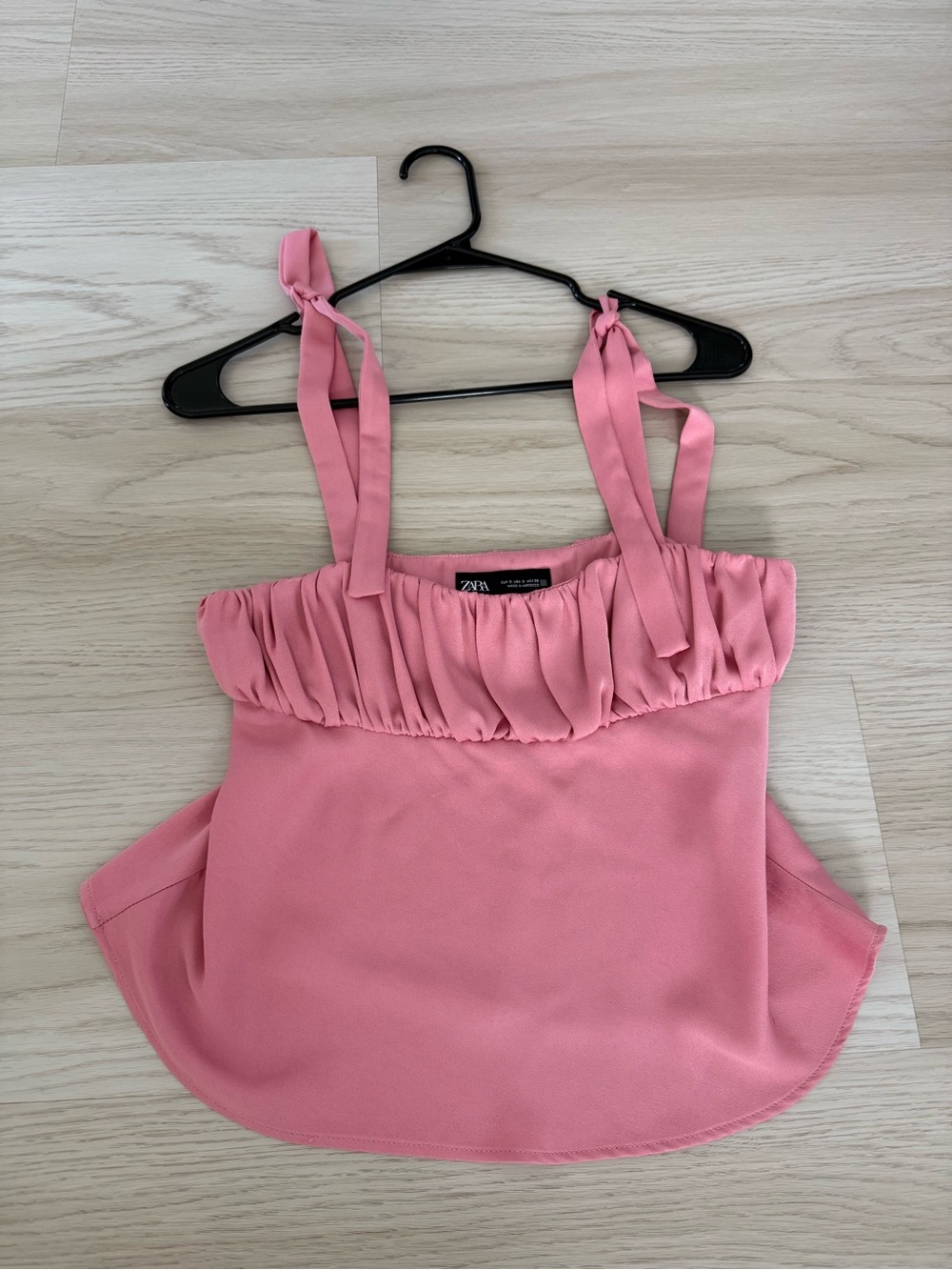 Zara Pink Ruched Tie-Shoulder Camisole
